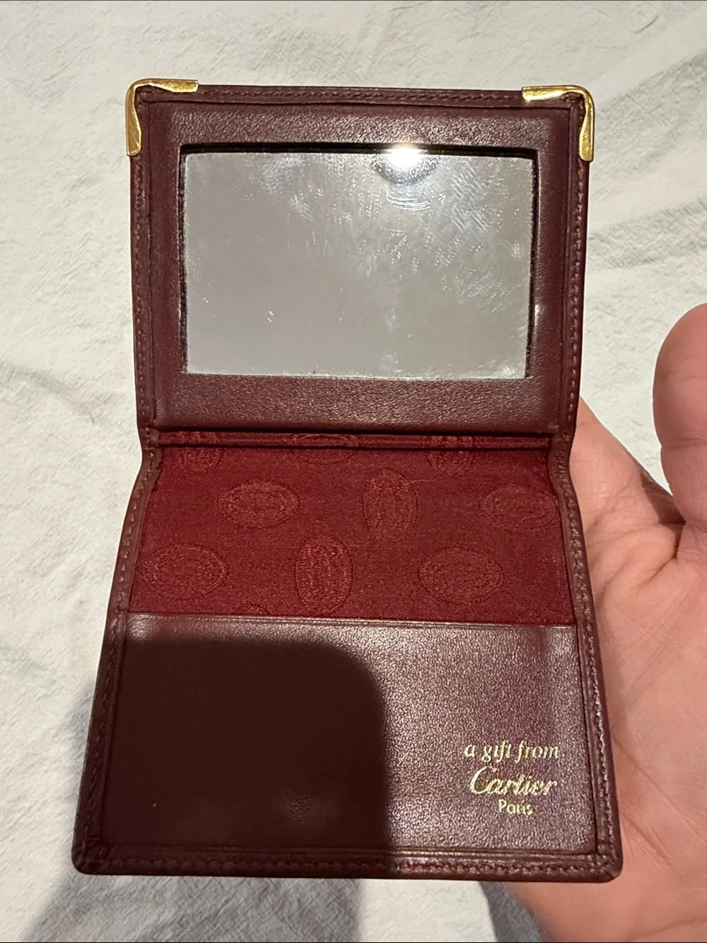 Vintage Cartier Brown Leather Card Holder with Gold Corner Accents